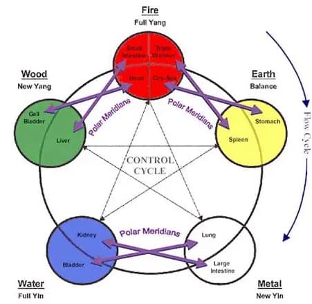 Relation entre les 5 éléments et les méridiens polaires