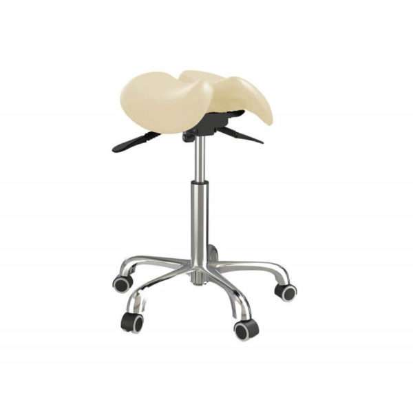 Tabouret selle ergonomique à roulettes base en chrome